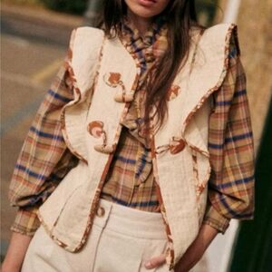SÉZANE Kathleen Ruffle Toggle Front French Country Jacket Vest Ecru 40/8 NEW